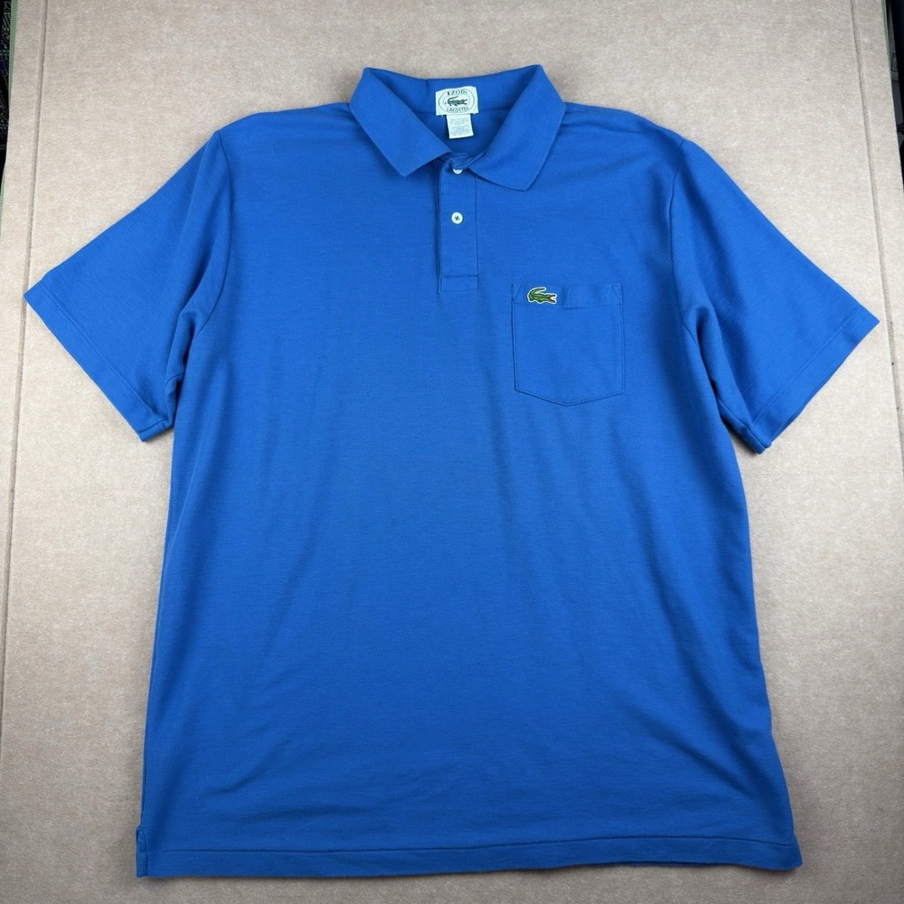 Vintage‎ izod Lacoste Polo Shirt Men L Blue Cotton Blend Pocket Short Sleeve